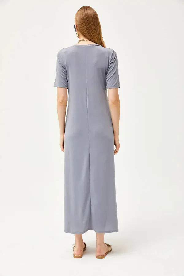 Women's Smoke V-Neck Loose Maxi Dress ELB-19002076 - 6