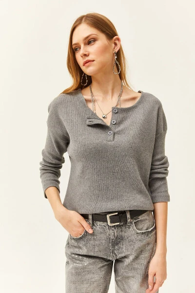 Women's Smoked Button Thistle Loose Cardigan KZK-19000721 - 2