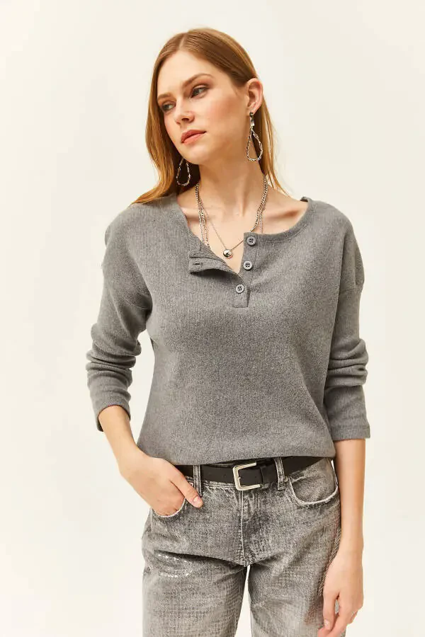 Women's Smoked Button Thistle Loose Cardigan KZK-19000721 - 2