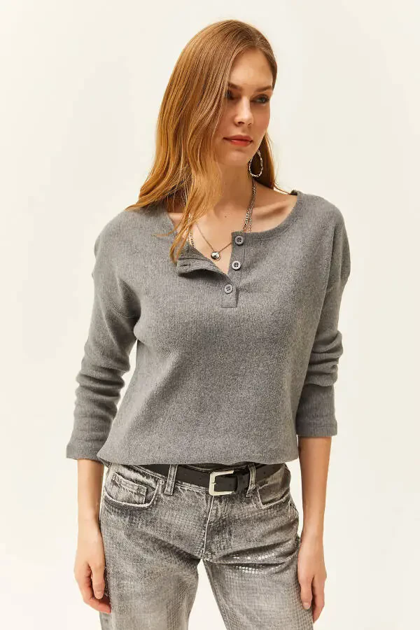 Women's Smoked Button Thistle Loose Cardigan KZK-19000721 - 3