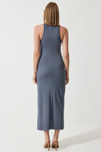 Women's Smoked Halter Neck Summer Steel Knit Long Dress BP00159-Smoked - 5