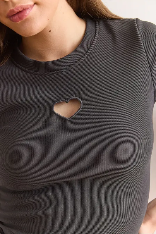 Women's Smoked Heart Neckline Thin Ribbed Crop Blouse B - 6