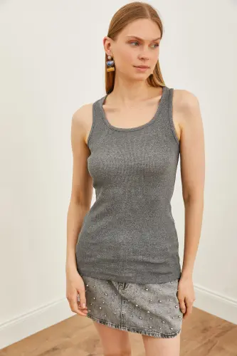 Women's Smoked Long Ribbed Tank Top ATL-00000003-Smoked - OLALOOK (1)
