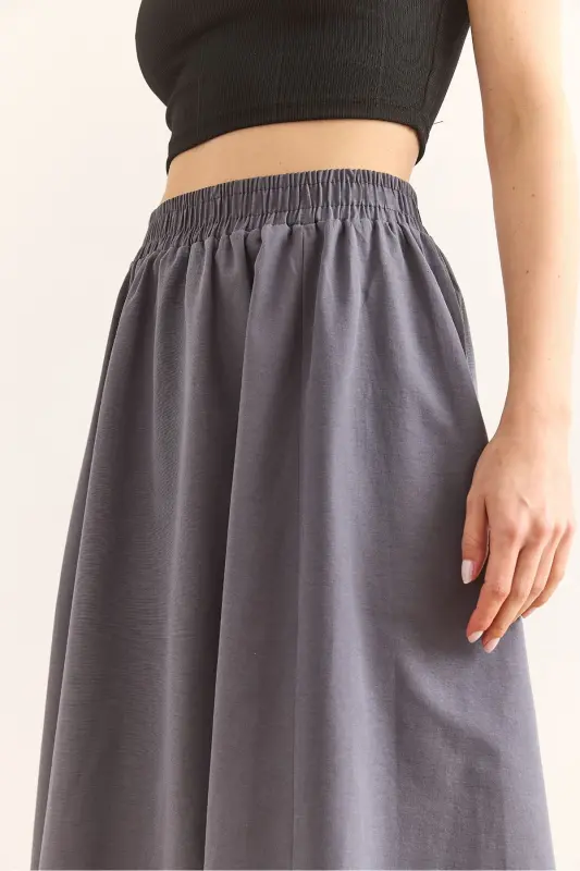 Women's Smoked Pocket Elastic Waist Midi Woven Bell Skirt - 5