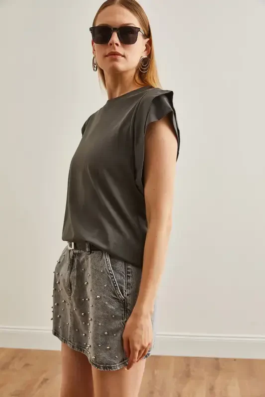 Women's Smoked Sleeve Detailed Cotton T-Shirt TSH-19000819-F - 2