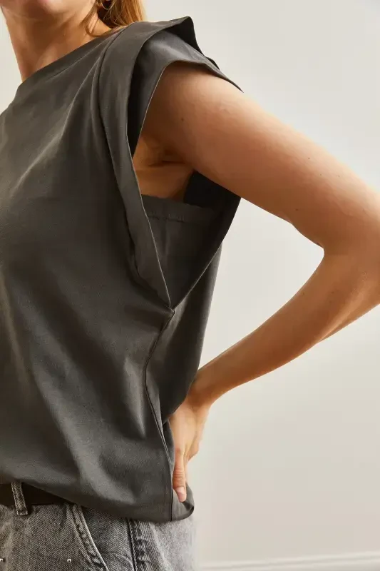 Women's Smoked Sleeve Detailed Cotton T-Shirt TSH-19000819-F - 5