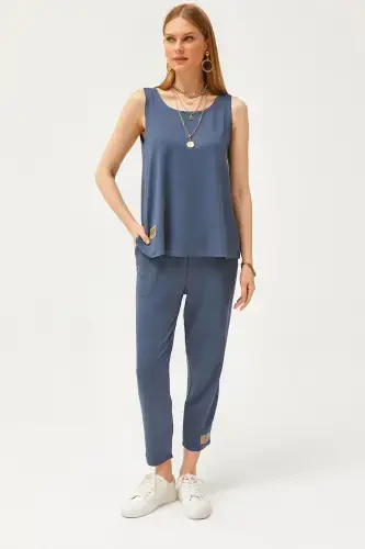 Women's Smoked Sleeveless Loose Blouse Bottom Top Crystal Set TKM-19000271-Smoked - 1