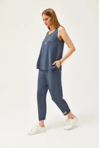 Women's Smoked Sleeveless Loose Blouse Bottom Top Crystal Set TKM-19000271-Smoked - 4