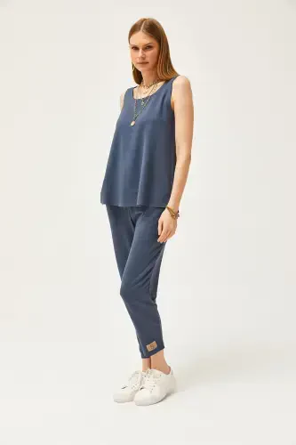 Women's Smoked Sleeveless Loose Blouse Bottom Top Crystal Set TKM-19000271-Smoked - 5