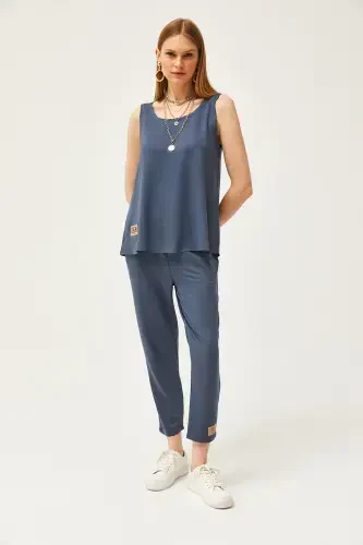 Women's Smoked Sleeveless Loose Blouse Bottom Top Crystal Set TKM-19000271-Smoked - 6