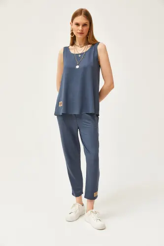 Women's Smoked Sleeveless Loose Blouse Bottom Top Crystal Set TKM-19000271-Smoked - 6
