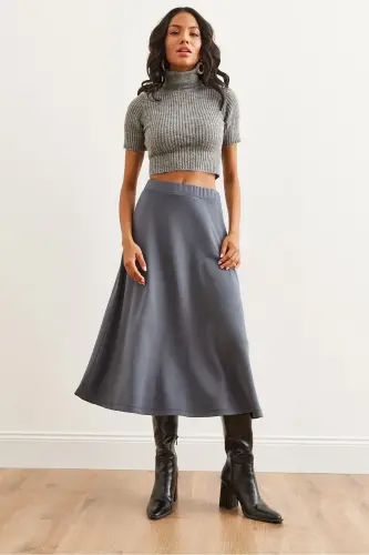 Women's Smoked Soft Touch Modal Effect Bell Skirt E - 3