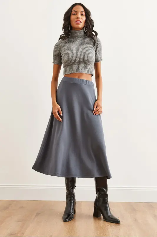 Women's Smoked Soft Touch Modal Effect Bell Skirt E - 3