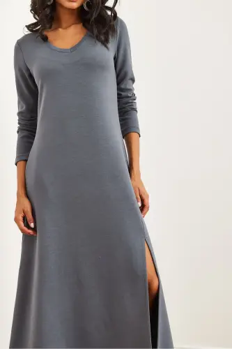 Women's Smoked V-Neck Three-Quarter Sleeve Slit Modal Tush - 7