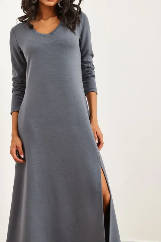 Women's Smoked V-Neck Three-Quarter Sleeve Slit Modal Tush - 7