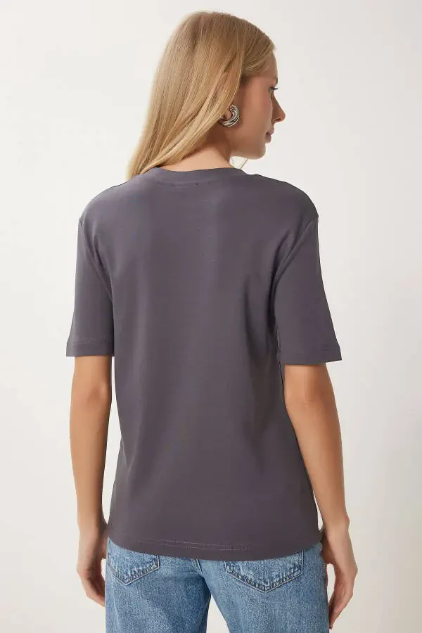 Women's Smoked White 2 Pack Cotton Basic Knitted T-Shirt AG00002 - 5