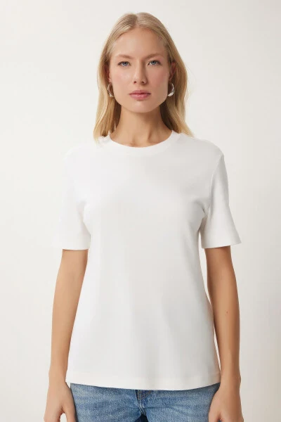 Women's Smoked White 2 Pack Cotton Basic Knitted T-Shirt AG00002 - 7