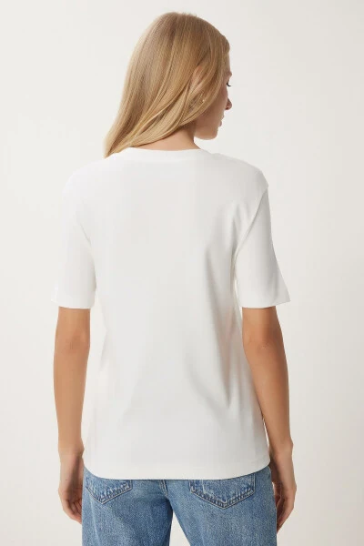 Women's Smoked White 2 Pack Cotton Basic Knitted T-Shirt AG00002 - 9