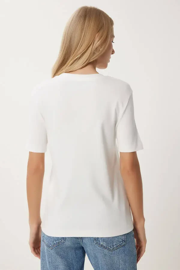 Women's Smoked White 2 Pack Cotton Basic Knitted T-Shirt AG00002 - 9