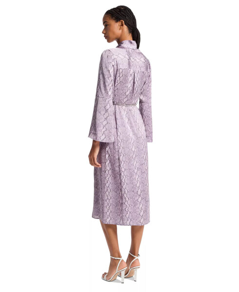 Women's Snake-Print Bell-Sleeve Midi Dress with Chain Belt Sweet Lilac - 6