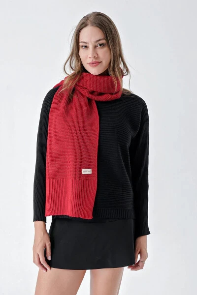 Women's Soft Knitted Scarf with Detail Red 24W1321 - CHUBA (1)