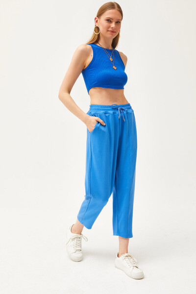 Women's Soft Modal Sweatpants with Blue Pocket and Stitching Details ESH-00000069 - 1