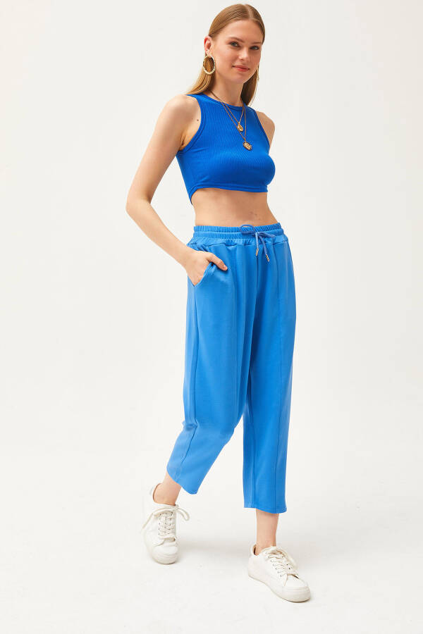 Women's Soft Modal Sweatpants with Blue Pocket and Stitching Details ESH-00000069 - 1