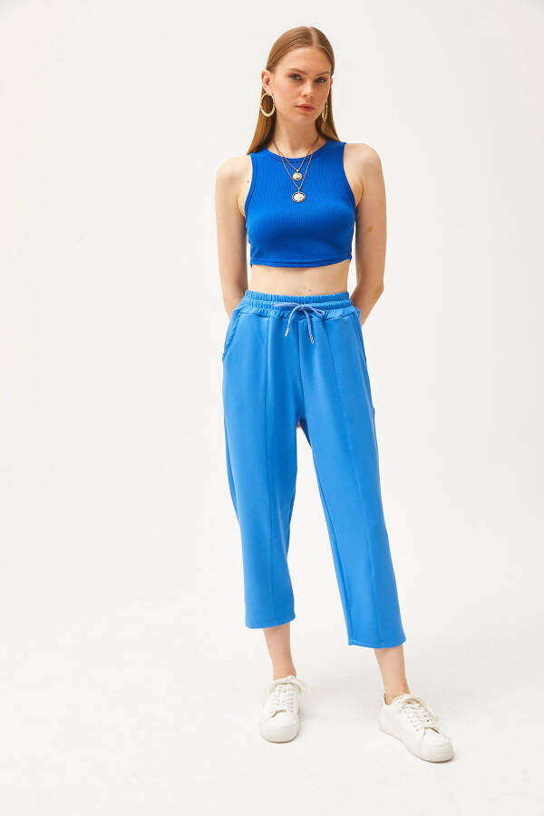 Women's Soft Modal Sweatpants with Blue Pocket and Stitching Details ESH-00000069 - 2