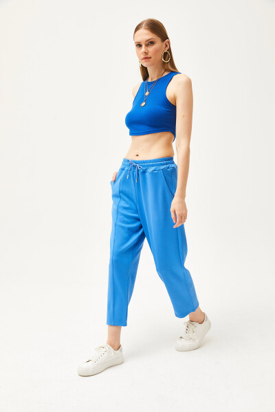 Women's Soft Modal Sweatpants with Blue Pocket and Stitching Details ESH-00000069 - 3