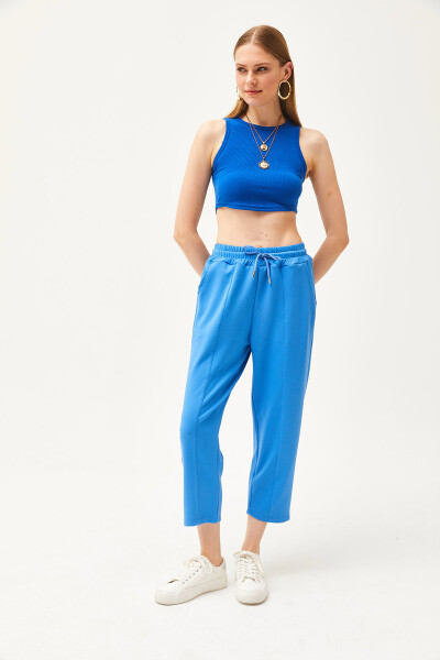 Women's Soft Modal Sweatpants with Blue Pocket and Stitching Details ESH-00000069 - 5