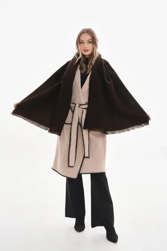 Women's Soft Texture Plain Scarf-Brown - 3