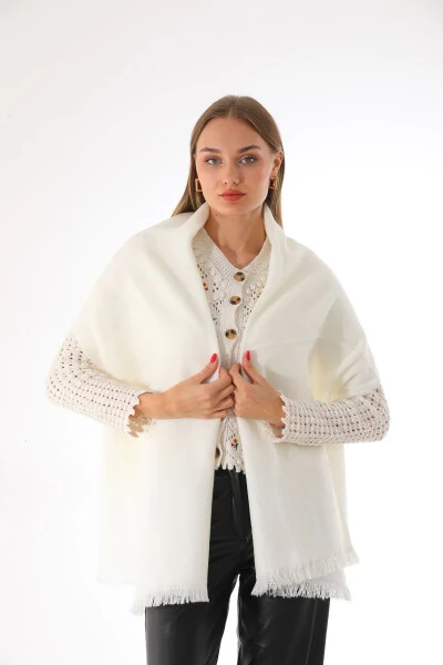 Women's Soft Textured Ecru Plain Scarf - RITAGARCIA (1)