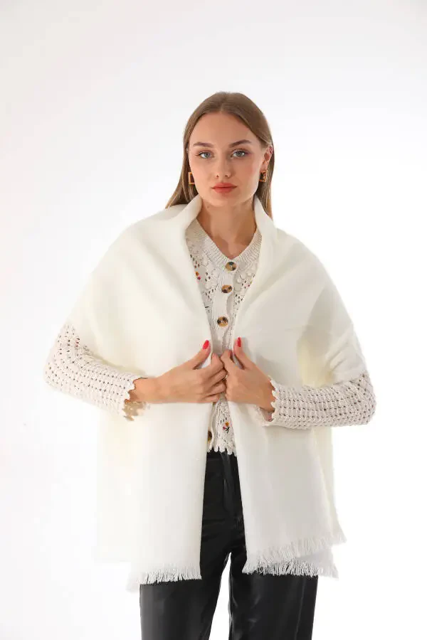 Women's Soft Textured Ecru Plain Scarf - 2