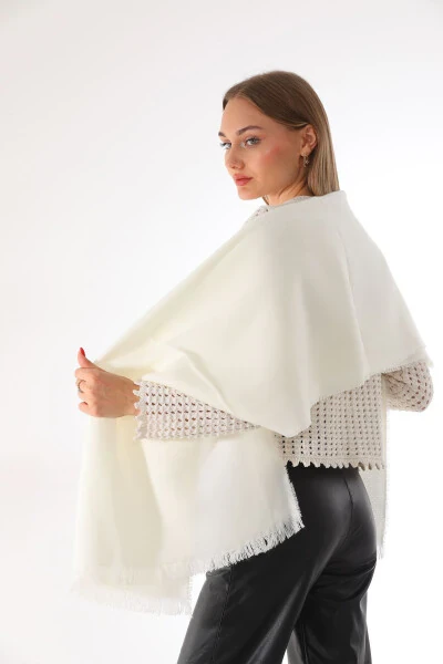 Women's Soft Textured Ecru Plain Scarf - 3