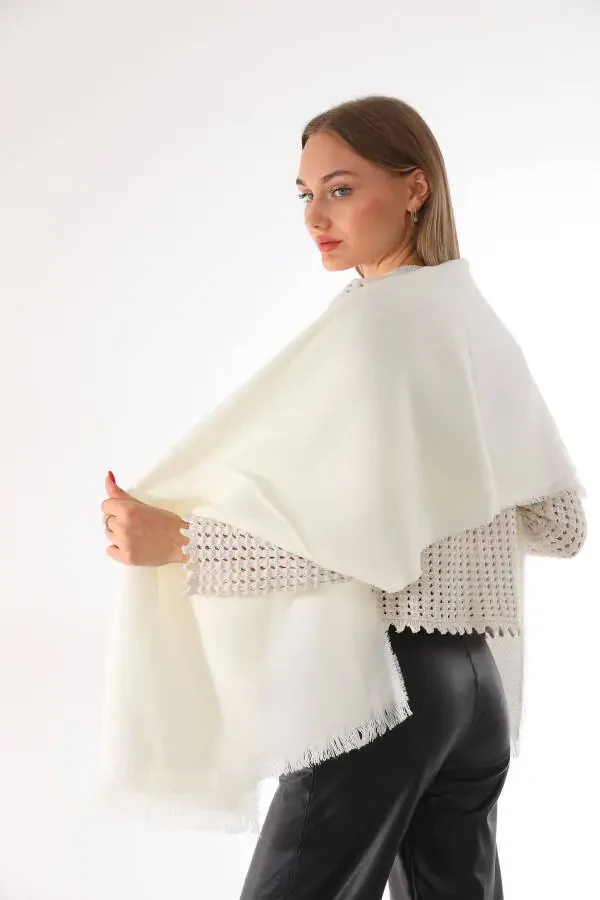 Women's Soft Textured Ecru Plain Scarf - 3