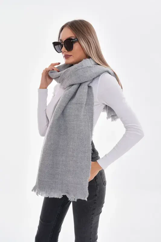 Women's Soft Textured Gray Plain Scarf-Gray - RITAGARCIA