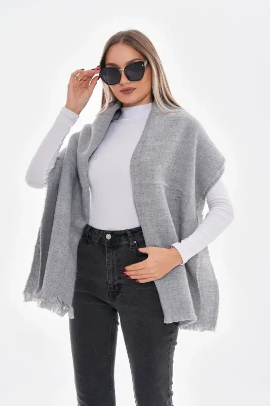 Women's Soft Textured Gray Plain Scarf-Gray - 3