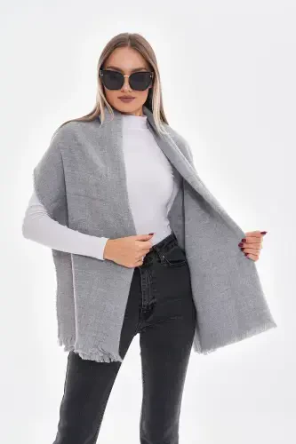 Women's Soft Textured Gray Plain Scarf-Gray - 4