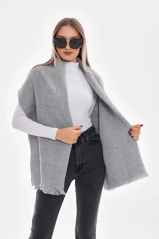 Women's Soft Textured Gray Plain Scarf-Gray - 4