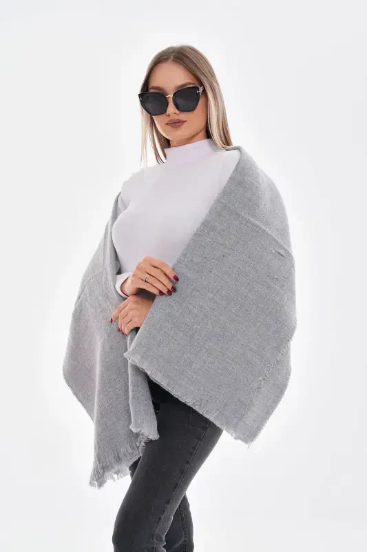 Women's Soft Textured Gray Plain Scarf-Gray - 5