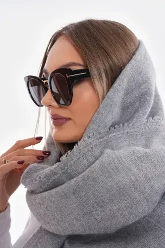 Women's Soft Textured Gray Plain Scarf-Gray - 7