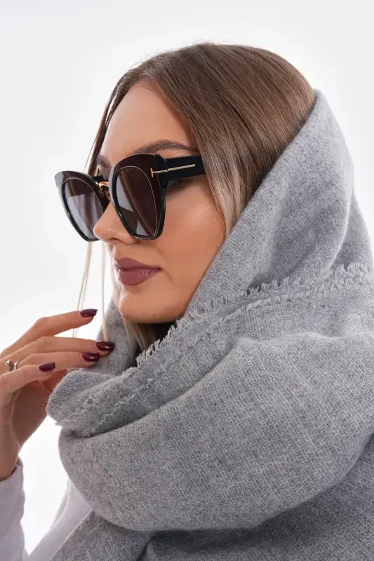 Women's Soft Textured Gray Plain Scarf-Gray - 7