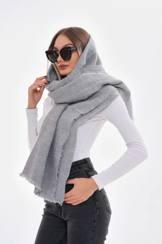 Women's Soft Textured Gray Plain Scarf-Gray - 7