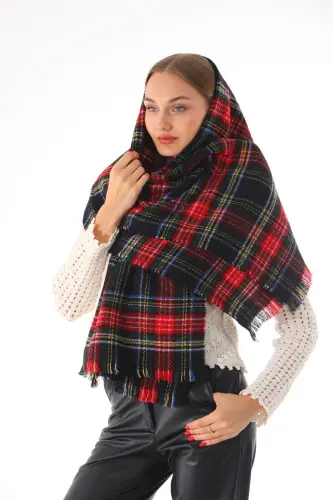 Women's Soft Textured Green Plaid Scarf - Green - 4
