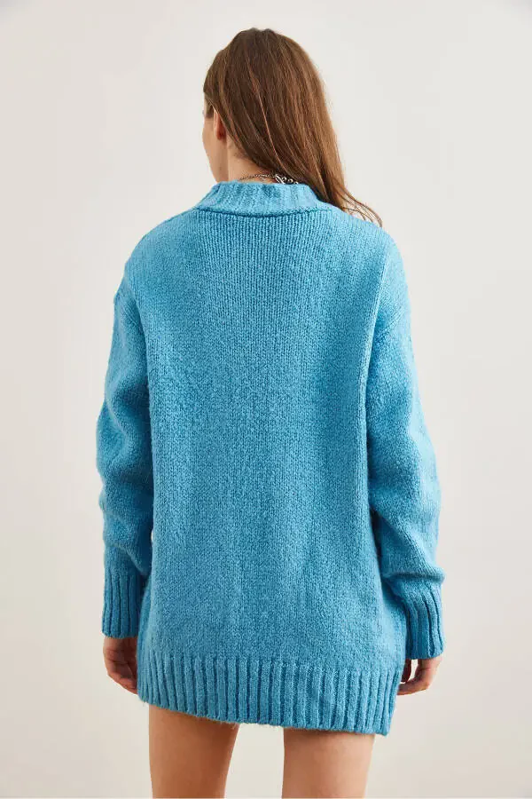 Women's Soft Textured Knit Cardigan with Blue Pockets HRK-19000324 - 6