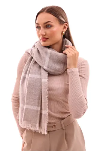 Women's Soft Textured Plaid Scarf - Beige-STONE - 4