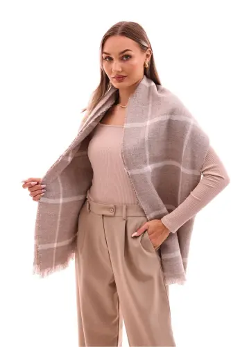 Women's Soft Textured Plaid Scarf - Beige-STONE - 6