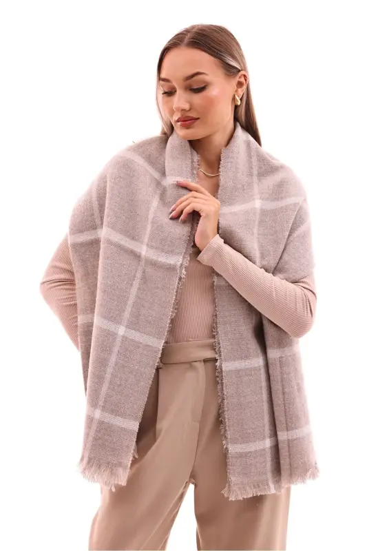 Women's Soft Textured Plaid Scarf - Beige-STONE - 7