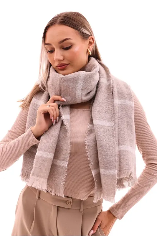 Women's Soft Textured Plaid Scarf - Beige-STONE - 8