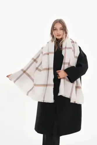 Women's Soft Textured Plaid Scarf-Ecru - 5